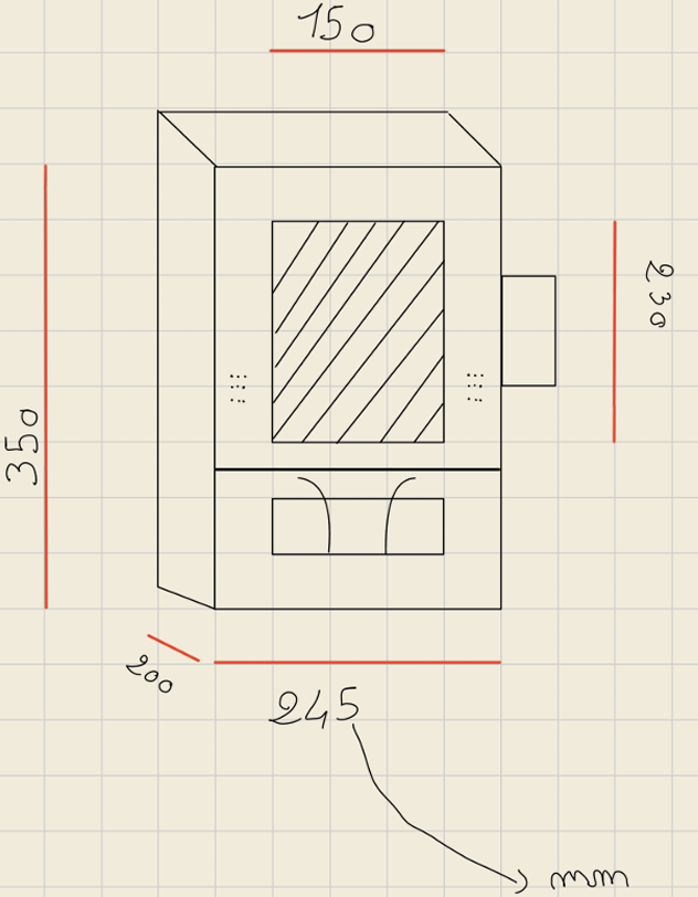 Premier croquis de la structure d'AlcoScanner, avec cotes
