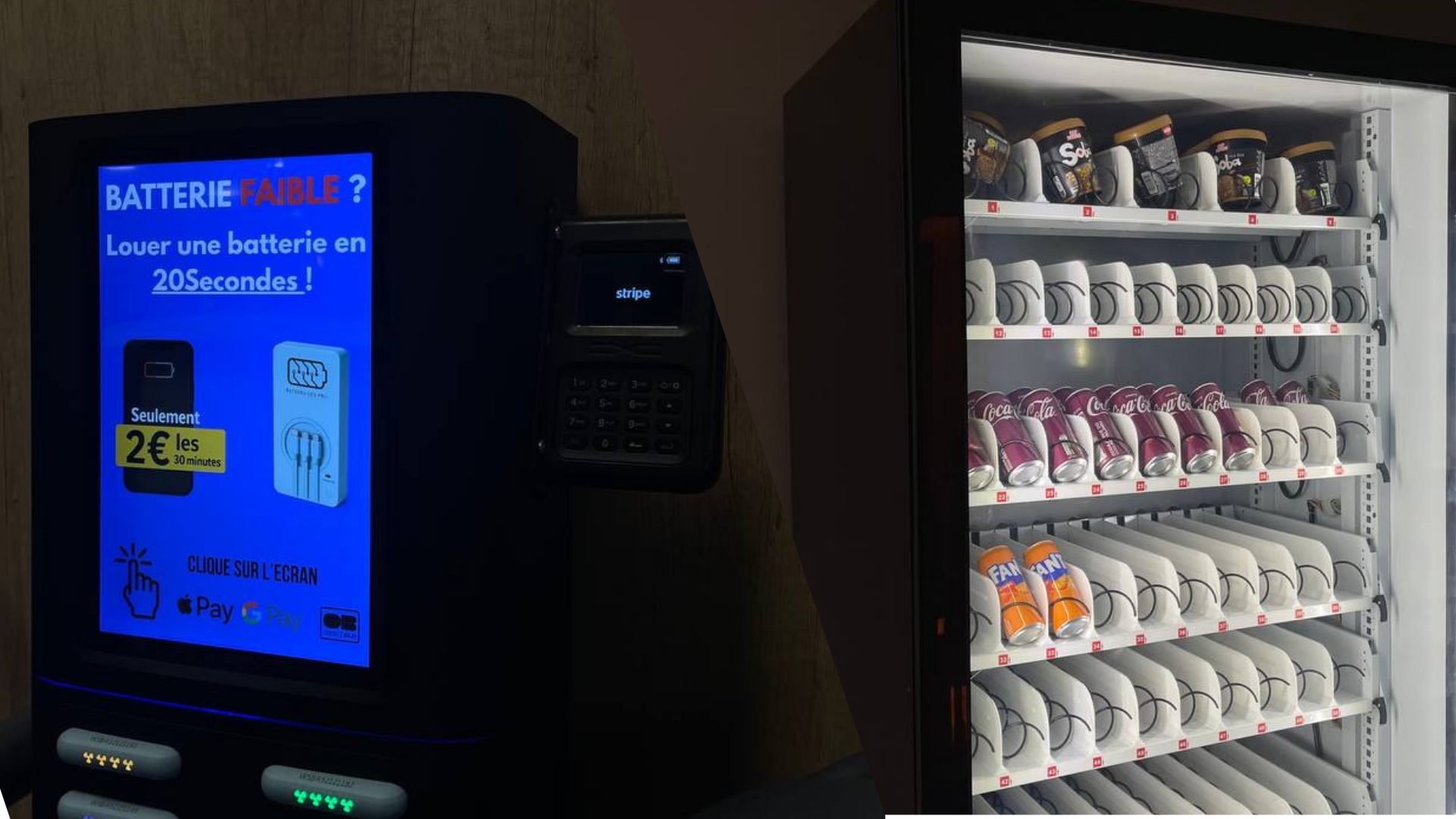 Station NextCharge et distributeur automatique installés côte à côte